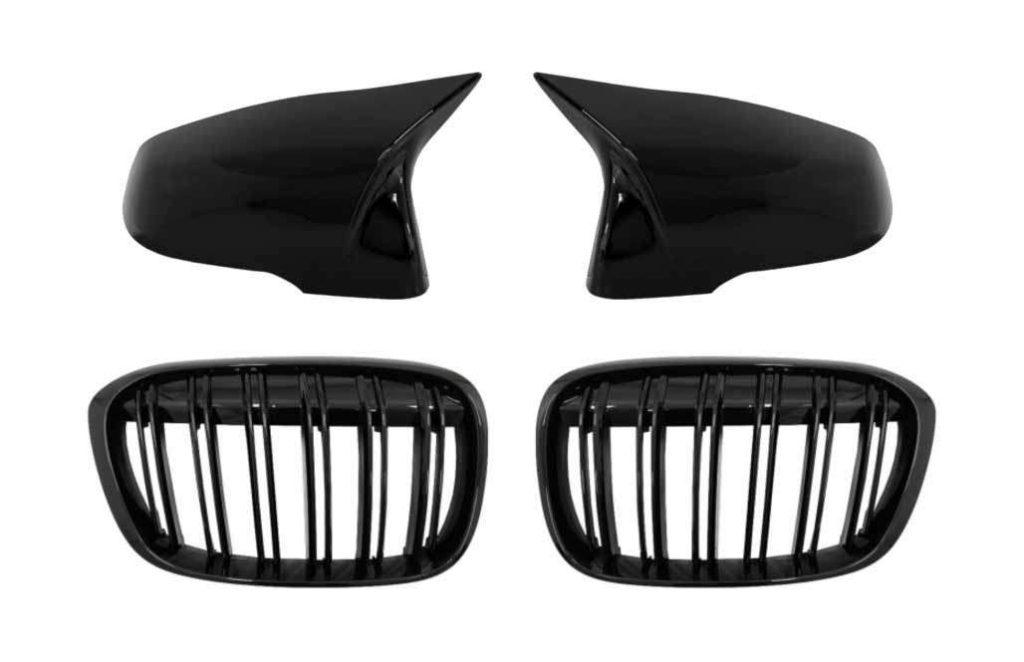 Βλησαρούλης Car Center - Mirror Covers with Central Kidney Grilles Double Stripe suitable for BMW X1 F48 Pre LCI (06.2015-2019) Piano Black M Design