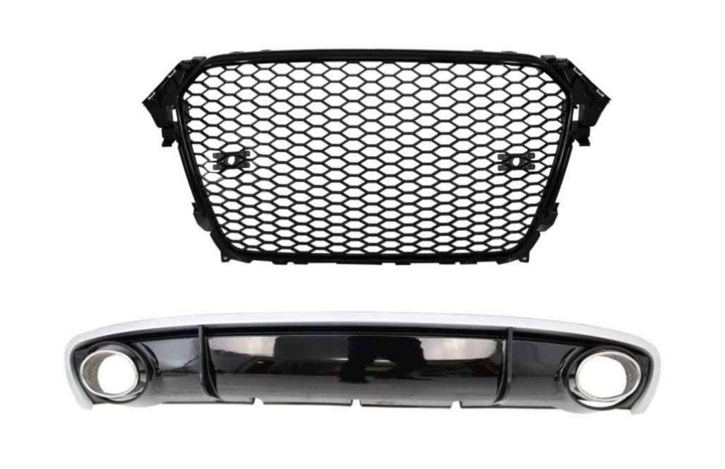 Βλησαρούλης Car Center - Rear Bumper Diffuser suitable for Audi A4 B8 Facelift (2012-2015) with Exhaust Tips and Badgeless Grille RS4 Design