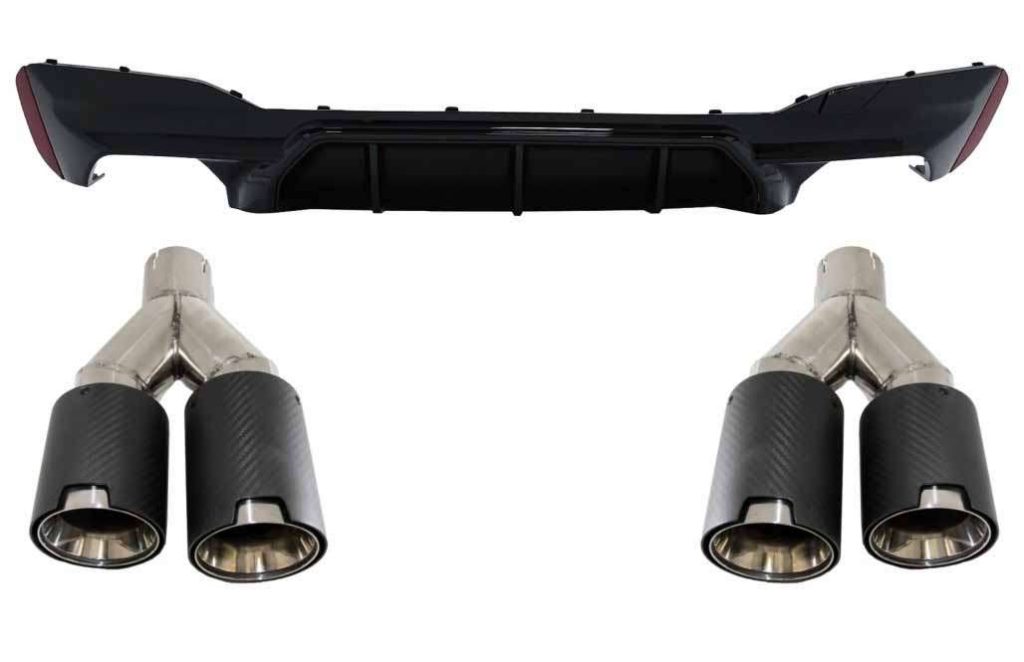 Βλησαρούλης Car Center - Rear Bumper Diffuser with Carbon Twin Exhaust Muffler Tips 6.8cm/2.67inch suitable for BMW 5 Series G30 G31 (2017-up) M5 Design Piano Black