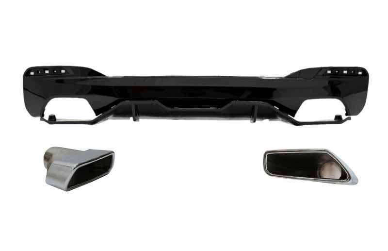 Βλησαρούλης Car Center - Rear Bumper Diffuser with Exhaust Muffler Tips suitable for BMW 5 Series G30 G31 Limousine Touring (2017-up) M Performance Design Chrome and Piano Black