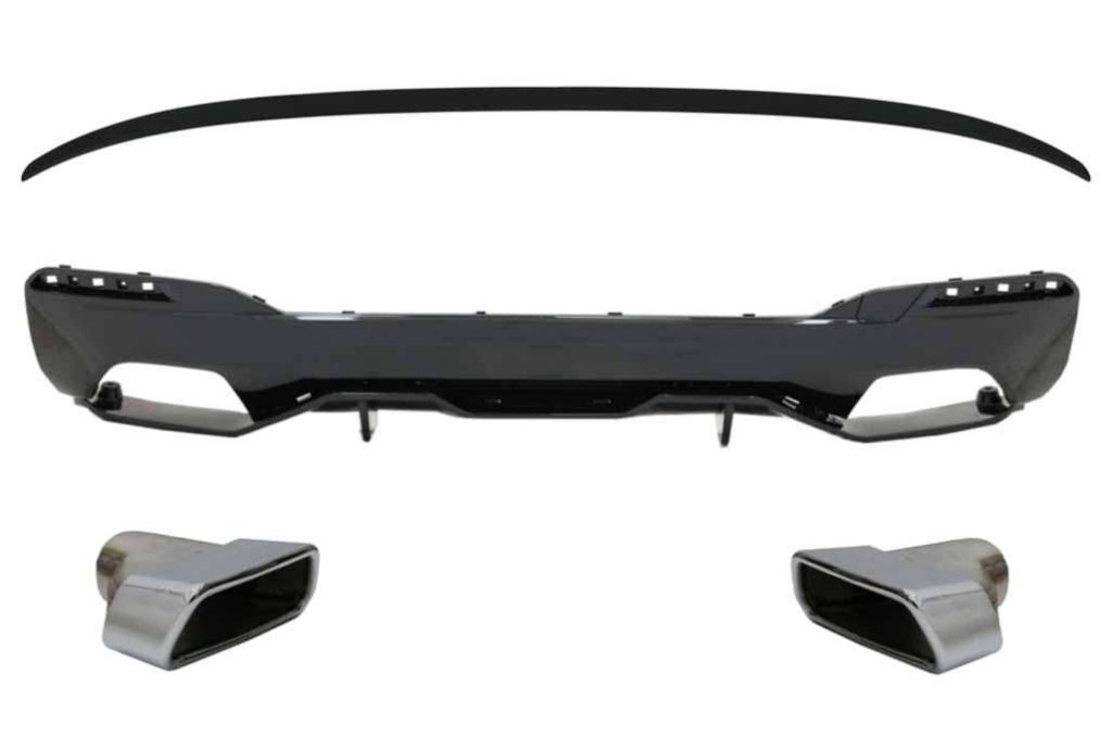 Βλησαρούλης Car Center - Rear Bumper Diffuser with Exhaust Muffler Tips Chrome and Trunk Boot Spoiler suitable for BMW 5 Series G30 Limousine (2017-2019) M Performance Design