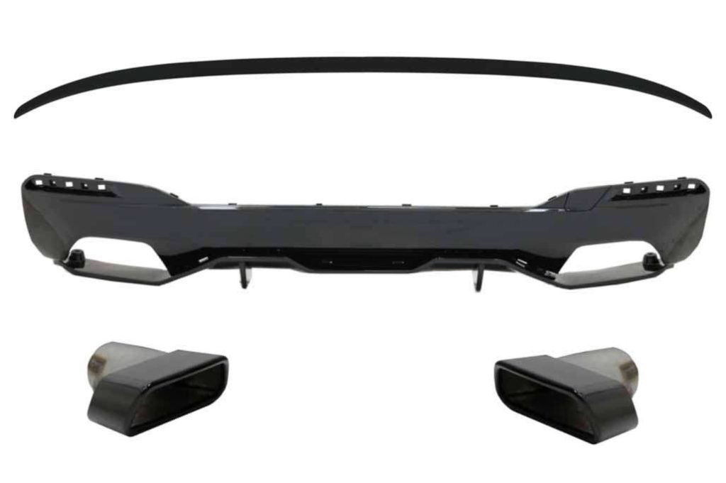 Βλησαρούλης Car Center - Rear Bumper Diffuser with Exhaust Muffler Tips Black and Trunk Boot Spoiler suitable for BMW 5 Series G30 Limousine (2017-up) M Performance Design