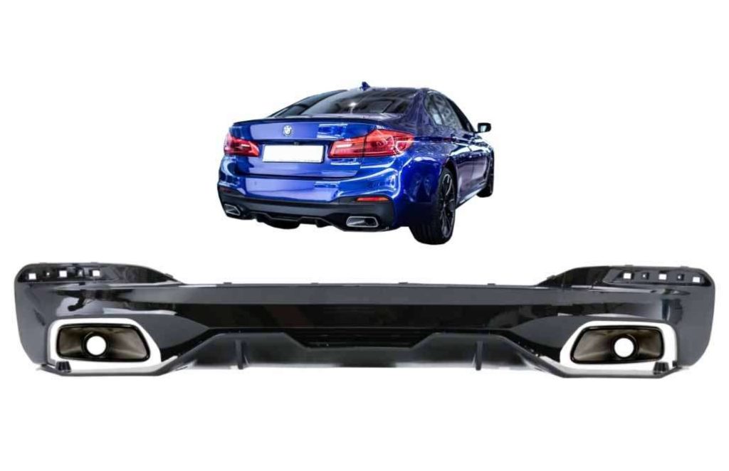 Βλησαρούλης Car Center - Rear Bumper Diffuser With Exhaust Tips suitable for BMW 5 Series G30 G31 Limousine Touring (2017-up) 540 M Performance Look Piano Black