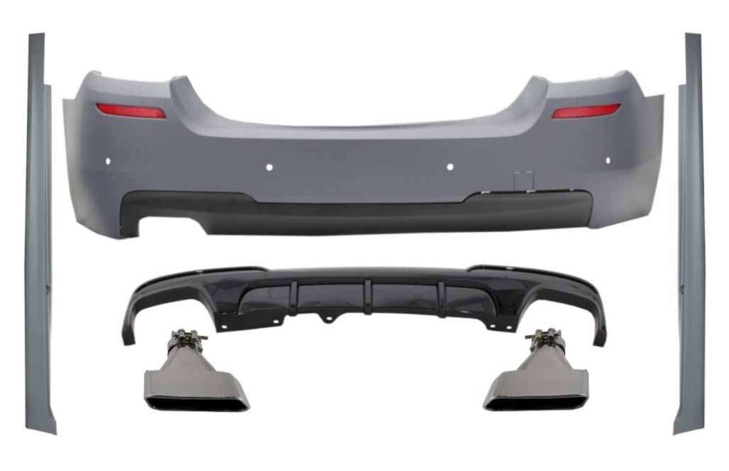 Βλησαρούλης Car Center - Rear Bumper & Side Skirts with Diffuser and Exhaust Tips Aluminium suitable for BMW 5 Series F10 (2011-2017) M-Performance Design