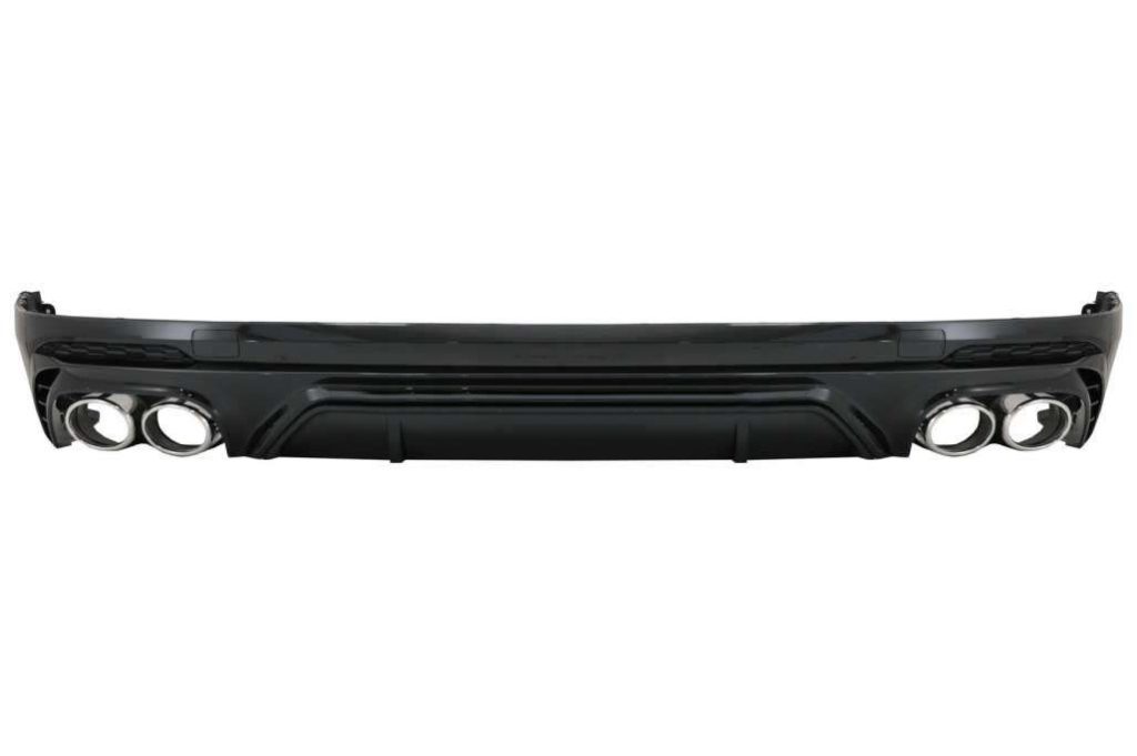 Βλησαρούλης Car Center - Rear Bumper Spoiler Valance Diffuser Double Outlet suitable for Audi Q5 SUV FY S-Line (2018-2020) with Silver Exhaust Muffler Tips