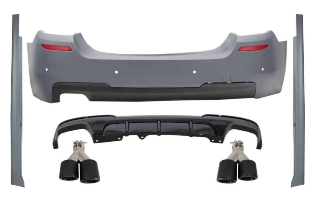 Βλησαρούλης Car Center - Rear Bumper suitable for BMW 5 Series F10 (2011-2017) Side Skirts with Diffuser and Dual Twin Exhaust Tips Carbon M-Performance Design