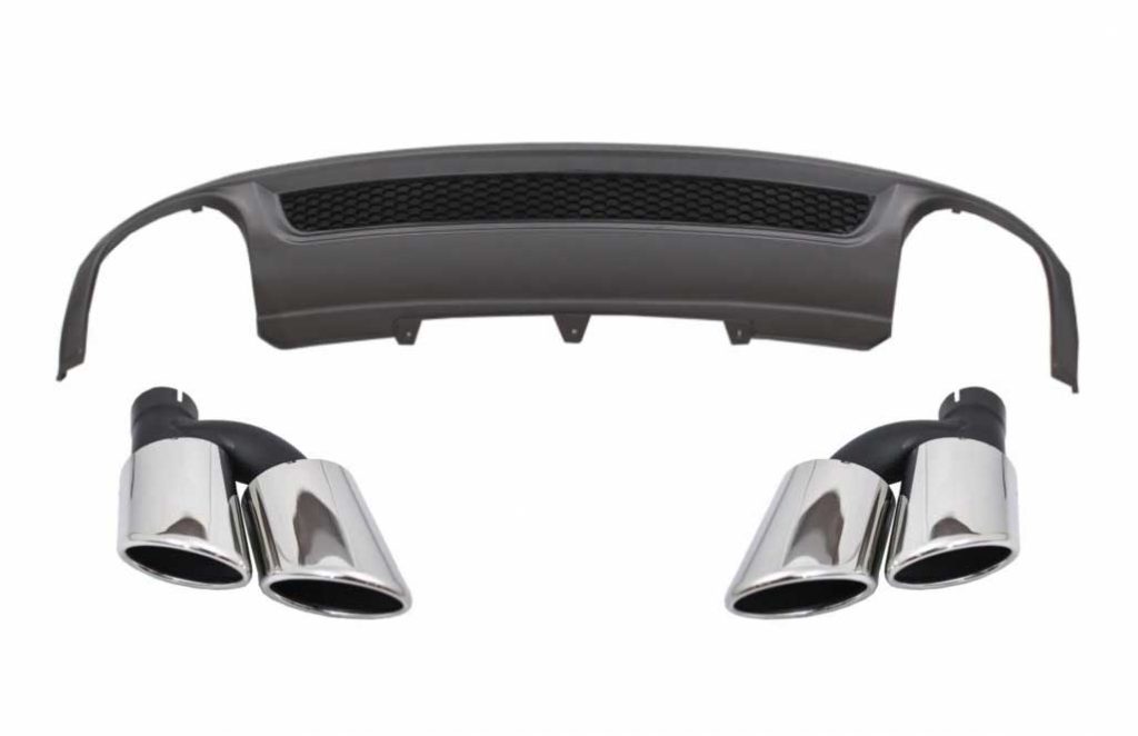 Βλησαρούλης Car Center - Rear Bumper Valance Air Diffuser suitable for Audi A4 B8 Pre Facelift Limousine Avant (2008-2011) with Exhaust Muffler Tips Tail Pipes S-Line Design only Standard Bumper