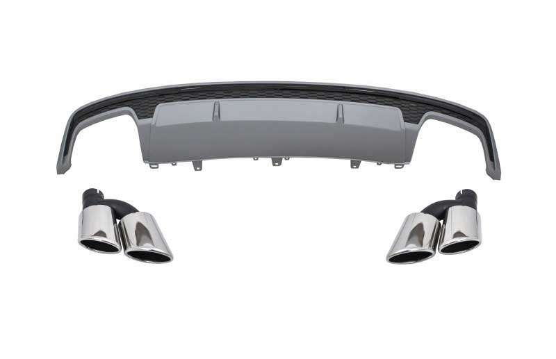 Βλησαρούλης Car Center - Rear Bumper Valance Air Diffuser with Exhaust Muffler Tips Tail Pipes suitable for AUDI A7 4G Facelift (2015-2018) S7 Design