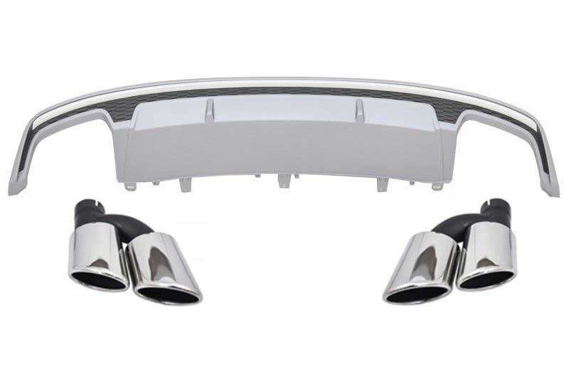 Βλησαρούλης Car Center - Rear Bumper Valance Air Diffuser with Exhaust Muffler Tips suitable for Audi A7 4G Facelift (2015-2018) S7 Design Only Standard Bumper