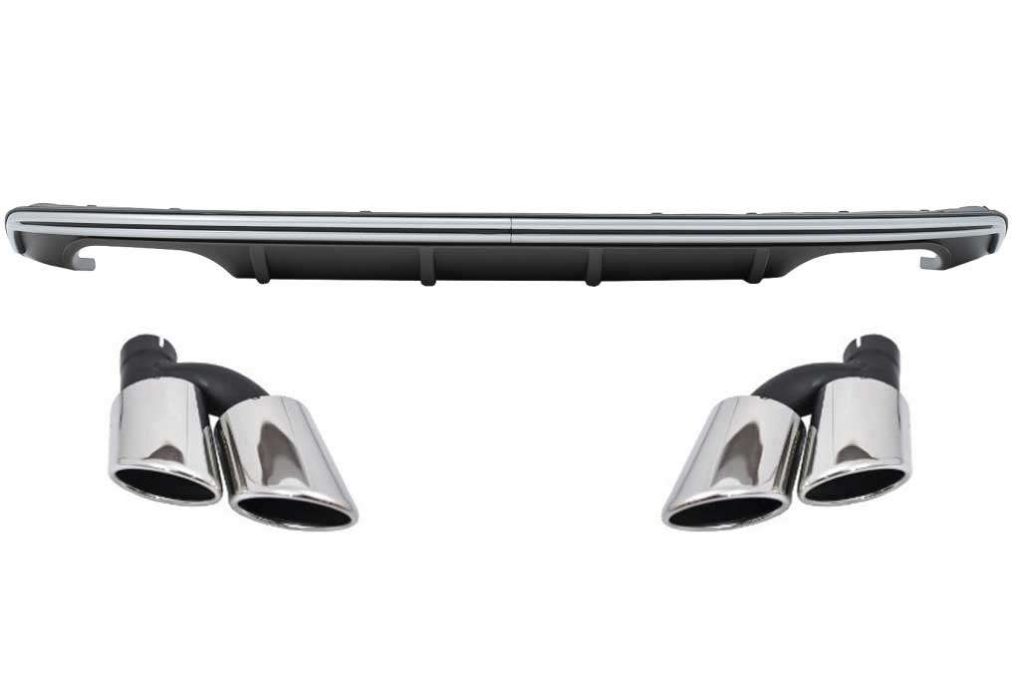 Βλησαρούλης Car Center - Rear Bumper Valance Diffuser suitable for Audi A3 8V Hatchback Sportback (2012-2015) with Exhaust Muffler Tips Tail Pipes S3 Quad Design