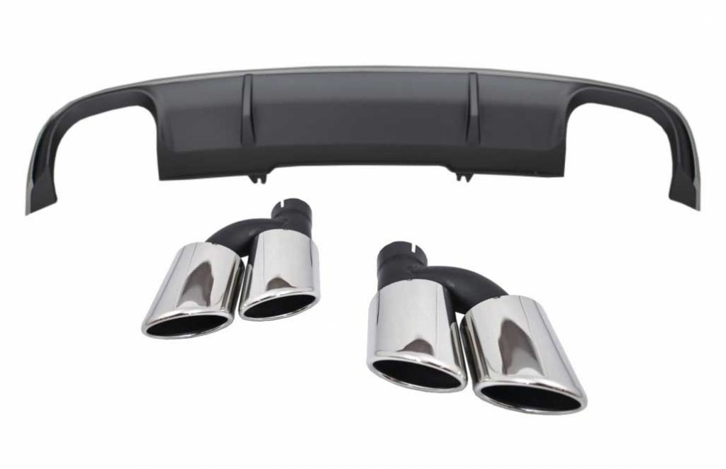 Βλησαρούλης Car Center - Rear Bumper Valance Diffuser suitable for Audi A4 B9 8W Sedan/Avant (2016-2018) with Exhaust Muffler Tips Tail Pipes S4 Design For Standard Edition Grey