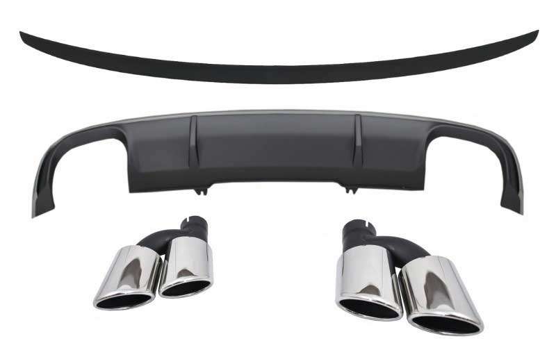 Βλησαρούλης Car Center - Rear Bumper Valance Diffuser suitable for Audi A4 B9 8W Sedan Avant (2016-2018) with Exhaust Muffler Tips Tail Pipes and Trunk Spoiler S4 Design