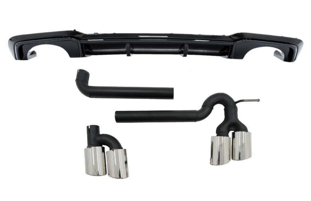 Βλησαρούλης Car Center - Rear Bumper Valance Diffuser with Complete Exhaust System suitable for Audi A3 8V Facelift (2016-2019) Sedan Cabrio RS3 Design only S-line Bumper Piano Black