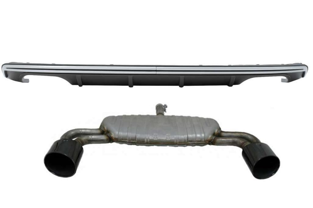 Βλησαρούλης Car Center - Rear Bumper Valance Diffuser with Exhaust System Black suitable for Audi A3 8V Hatchback Sportback (2012-2015) S3 Design