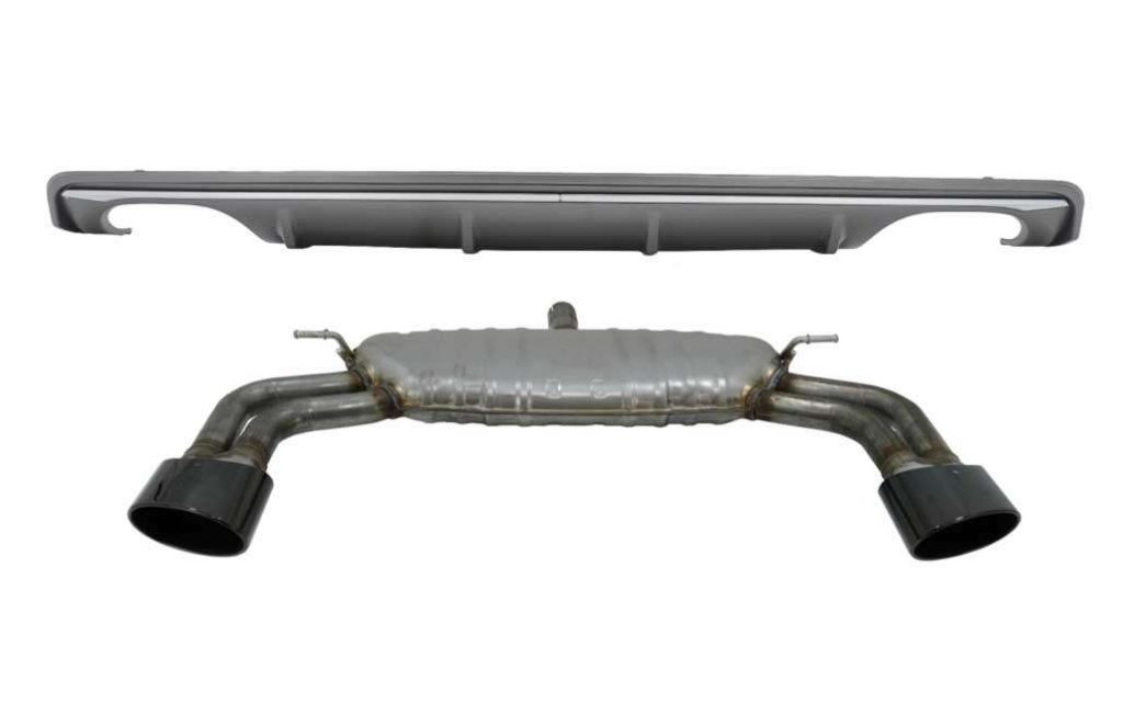 Βλησαρούλης Car Center - Rear Bumper Valance Diffuser with Exhaust System Piano Black suitable for AUDI A3 8V Sedan (2012-2015) S3 Design only for Standard bumper