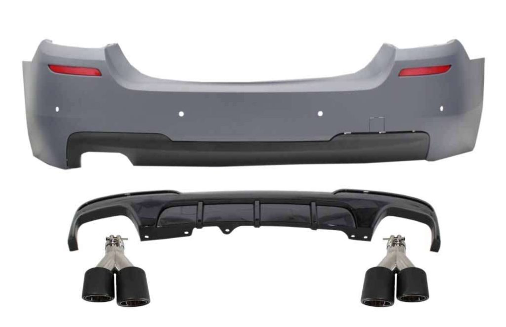 Βλησαρούλης Car Center - Rear Bumper with Diffuser and Dual Twin Exhaust Tips Carbon suitable for BMW 5 Series F10 (2011-2017) M-Performance Design