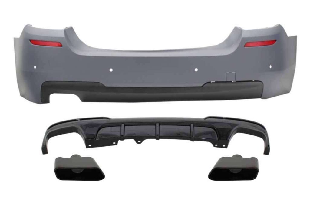Βλησαρούλης Car Center - Rear Bumper with Double Outlet Air Diffuser and Exhaust Muffler Tips Black suitable for BMW 5 Series F10 (2011-2017) M-Performance Design