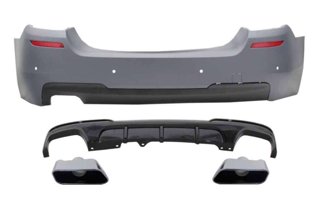 Βλησαρούλης Car Center - Rear Bumper with Double Outlet Air Diffuser and Exhaust Muffler Tips Chrome suitable for BMW 5 Series F10 (2011-2017) M-Performance Design