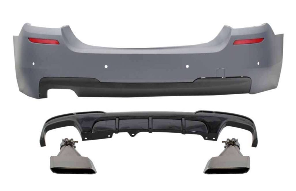 Βλησαρούλης Car Center - Rear Bumper with Double Outlet Diffuser and Exhaust Tips Aluminium suitable for BMW 5 Series F10 (2011-2017) M-Performance Design
