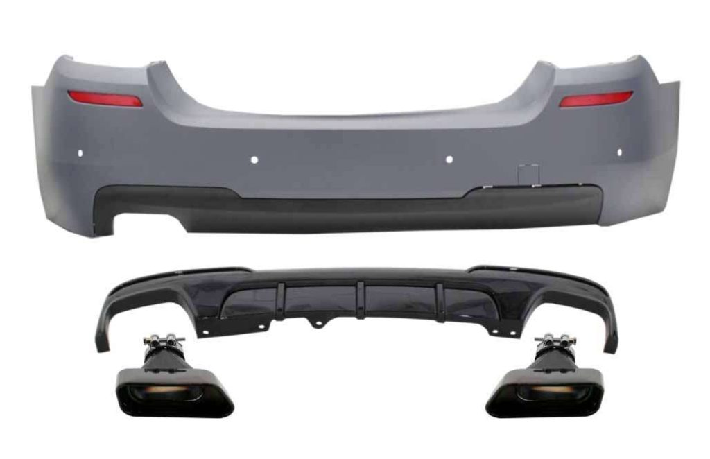 Βλησαρούλης Car Center - Rear Bumper with Double Outlet Diffuser and Exhaust Tips Black suitable for BMW 5 Series F10 (2011-2017) M-Performance Design