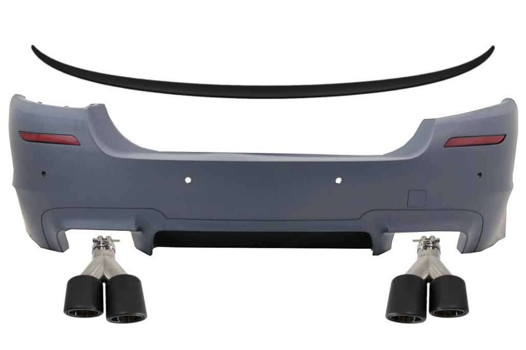 Βλησαρούλης Car Center - Rear Bumper with Trunk Spoiler and Dual Twin Exhaust Muffler Tips Carbon Fiber suitable for BMW 5 Series F10 (2011-2017) M5 Design