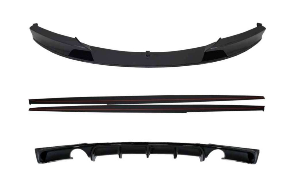 Βλησαρούλης Car Center - Rear Diffuser Double Outlet for Single Exhaust with Front Spoiler and Side Skirts Add-on Lip Extensions suitable for BMW 3 Series F30 F31 (2011-2019) M Performance Design