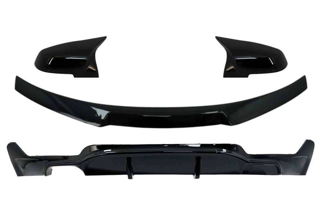 Βλησαρούλης Car Center - Rear Diffuser Left Double Outlet with Trunk Spoiler and Mirror Covers suitable for BMW 4 Series Coupe F32 (2013-up) M4 CSL M Performance Design Piano Black