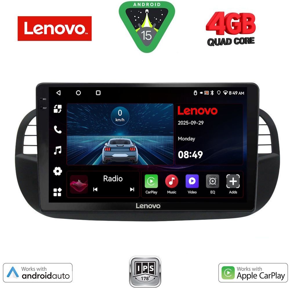 Βλησαρούλης Car Center - LENOVO LVE 8130BL_CPAA (9inc) MULTIMEDIA TABLET for FIAT 500 mod. 2007-2015  (BLACK)
