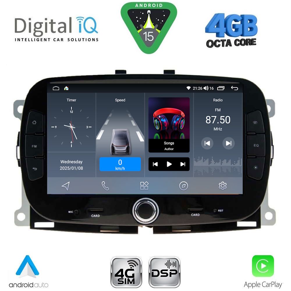 Βλησαρούλης Car Center - DIGITAL IQ BLG 498_CPA (7" DECK) MULTIMEDIA SYSTEM for FIAT 500 mod. 2016>
