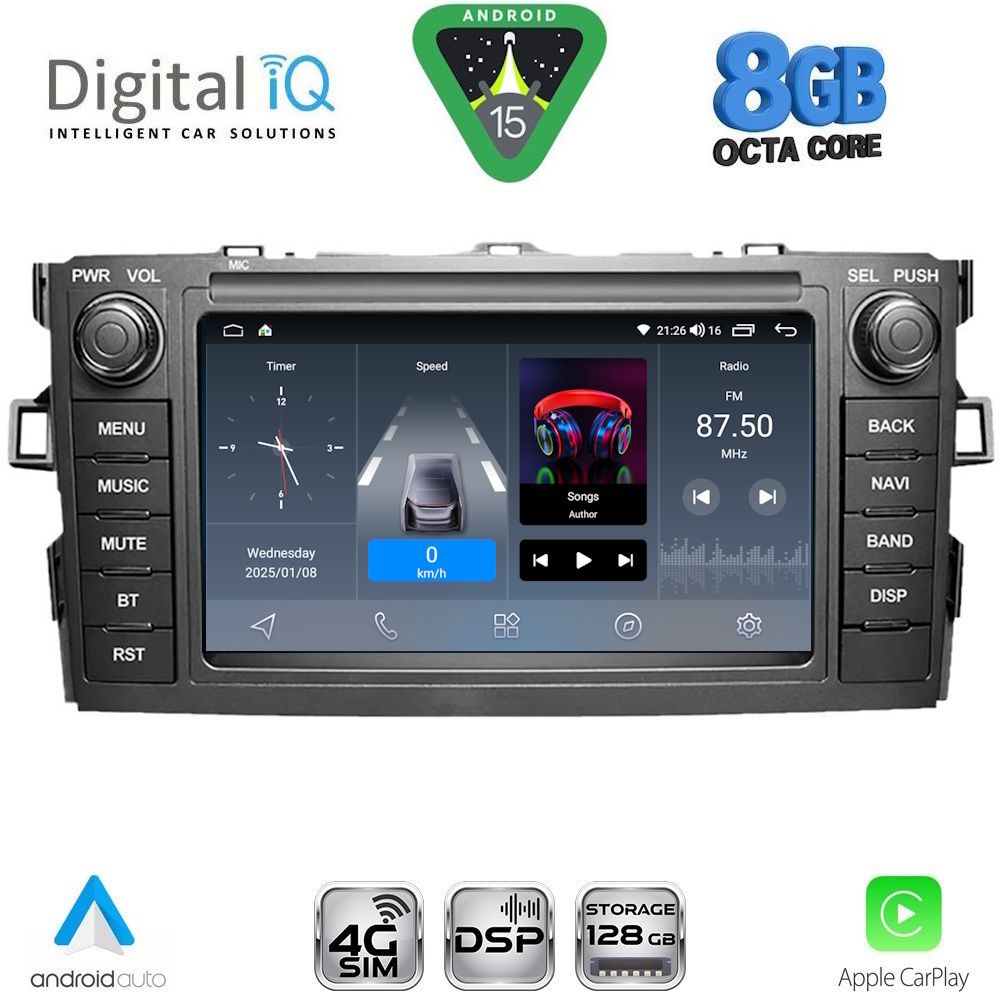 Βλησαρούλης Car Center - DIGITAL IQ BLM 728_CPA (7" DECK) MULTIMEDIA OEM for TOYOTA AURIS mod. 2007-2012