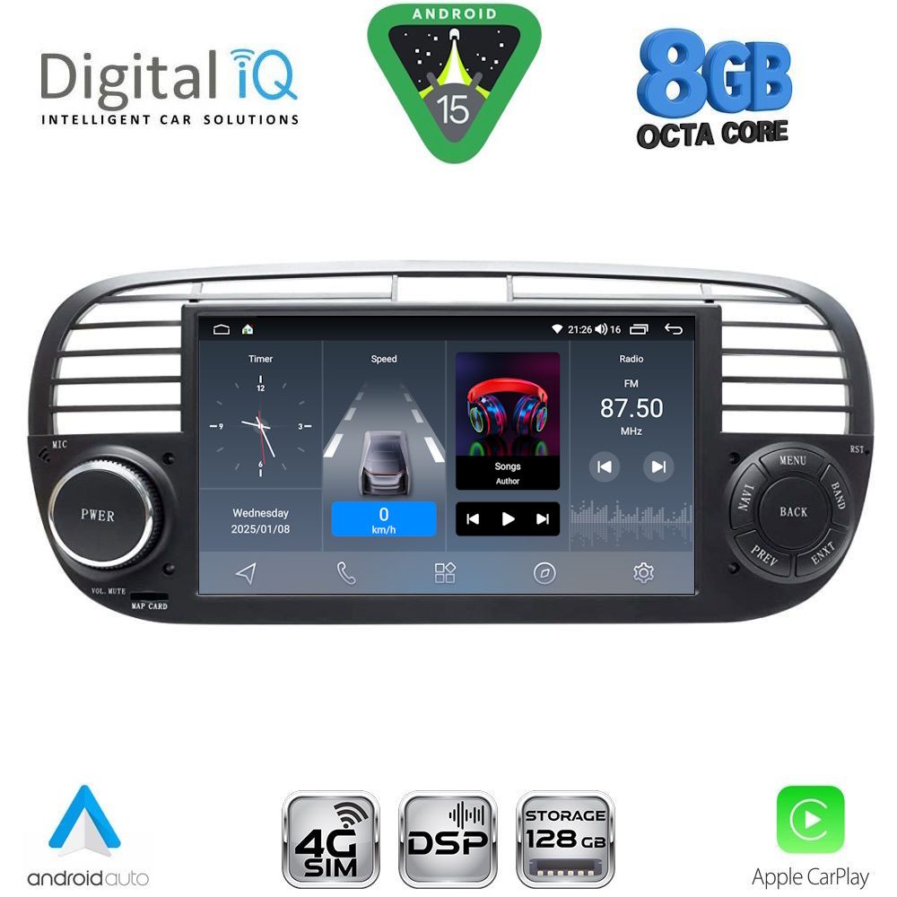 Βλησαρούλης Car Center - DIGITAL IQ BLM 765BL_CPA (7" DECK) MULTIMEDIA OEM for FIAT 500 mod. 2007-2015 (BLACK)