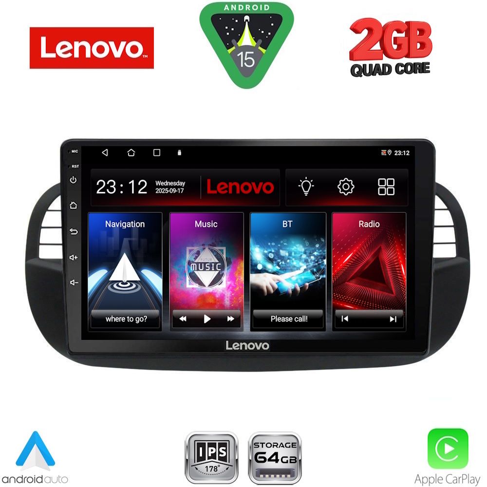 Βλησαρούλης Car Center - LENOVO LVD 2130BL_CPA (9inc) MULTIMEDIA TABLET for FIAT 500 mod. 2007-2015 (BLACK)