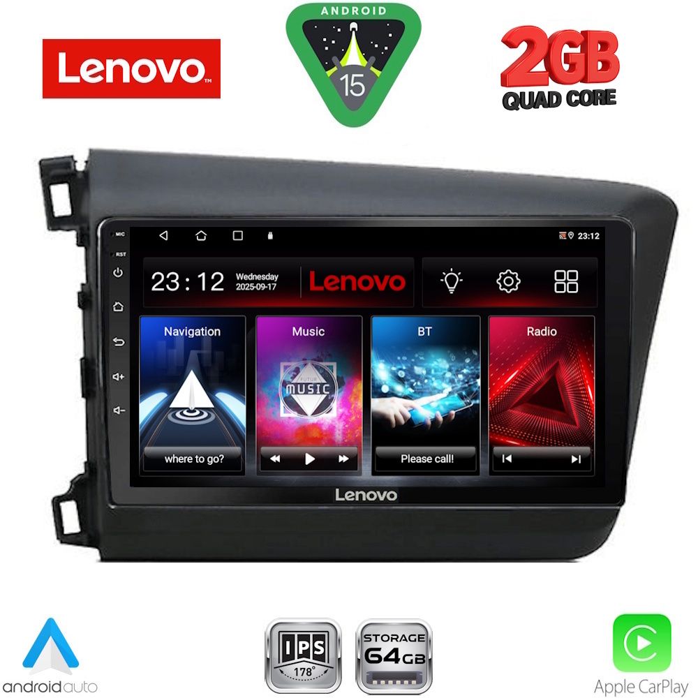 Βλησαρούλης Car Center - LENOVO LVD 21904D_CPA (9inc) MULTIMEDIA TABLET for HONDA CIVIC  4Doors mod. 2012-2016