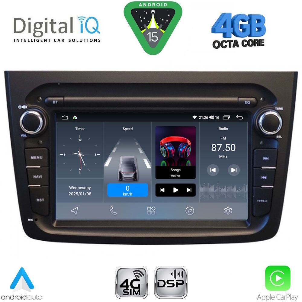Βλησαρούλης Car Center - DIGITAL IQ BLG 457BL_CPA (7" DECK) MULTIMEDIA SYSTEM for ALFA ROMEO MITO mod. 2008-2018 (BLACK)