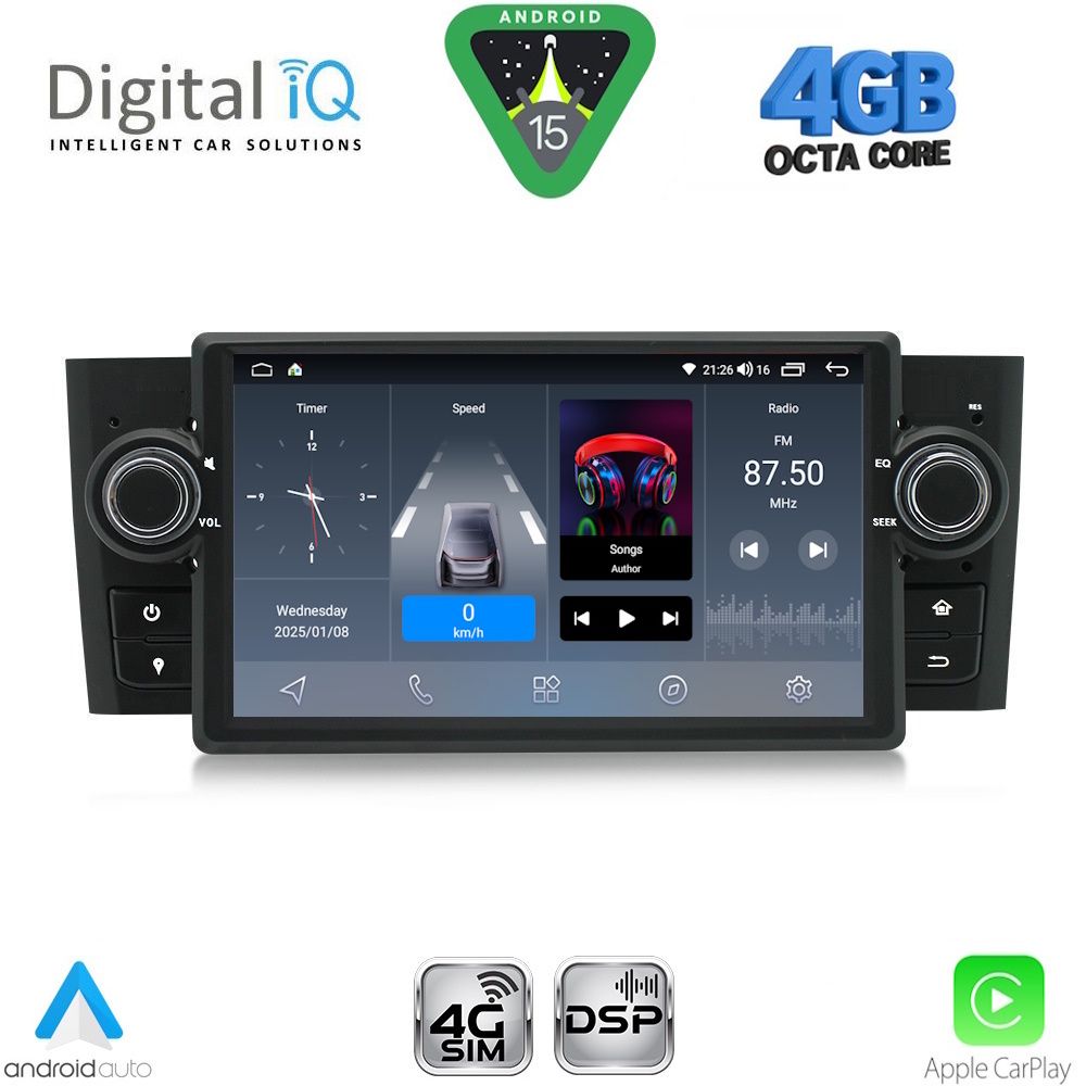 Βλησαρούλης Car Center - DIGITAL IQ BLG 463_CPA (7" DECK) MULTIMEDIA SYSTEM for FIAT GRANDE PUNTO mod. 2005-2012