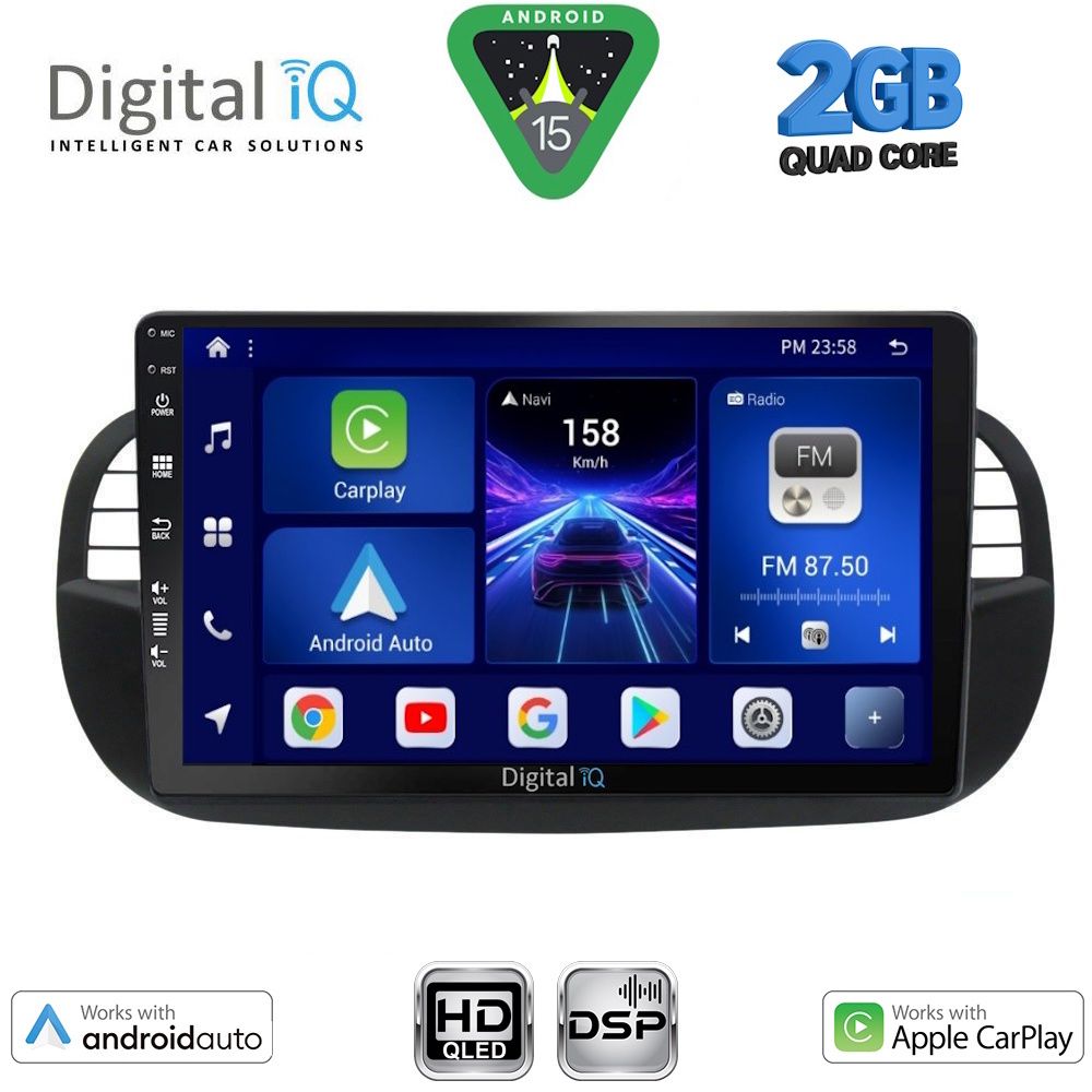 Βλησαρούλης Car Center - DIGITAL IQ BXC 3130BL_CPAA (9inc) MULTIMEDIA TABLET for FIAT 500 mod. 2007-2015 (BLACK)