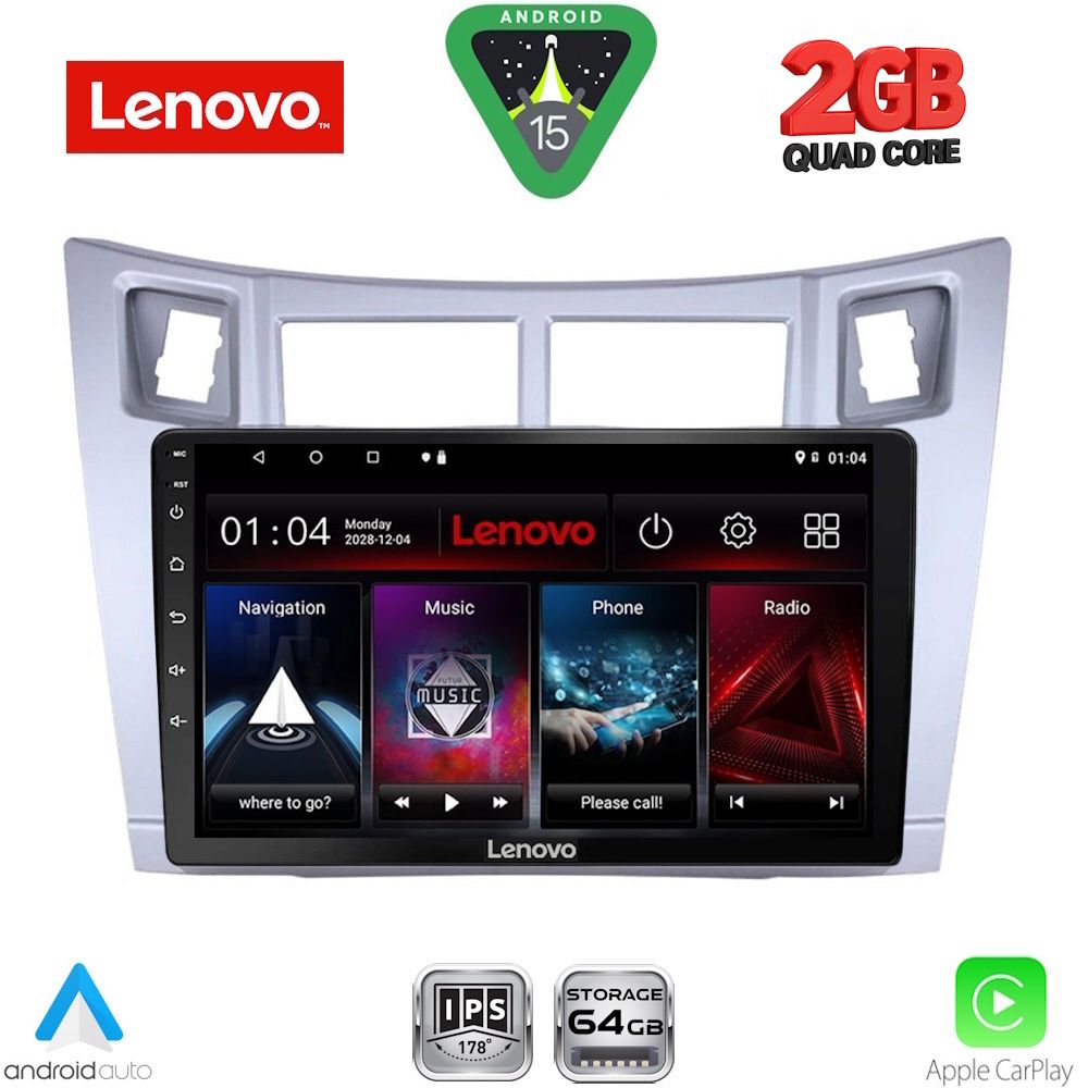 Βλησαρούλης Car Center - LENOVO LVD 2736SL_CPAA (9inc) MULTIMEDIA TABLET for TOYOTA YARIS mod. 2006-2011 (SILVER)