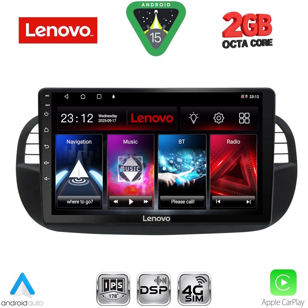 Βλησαρούλης Car Center - LENOVO LVF 5130BL_CPA (9inc) MULTIMEDIA TABLET for FIAT 500 mod. 2007-2015 (BLACK)