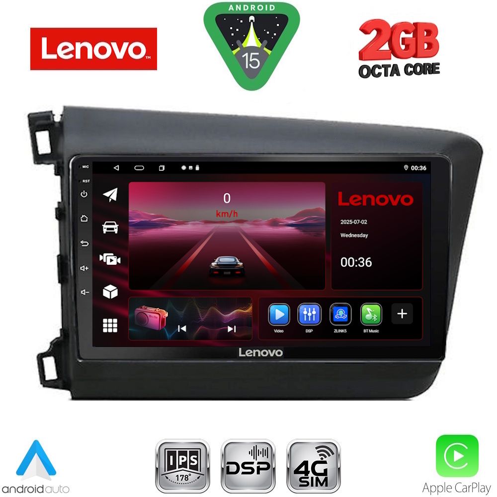 Βλησαρούλης Car Center - LENOVO LVF 51904D_CPA (9inc) MULTIMEDIA TABLET for HONDA CIVIC  4Doors mod. 2012-2016