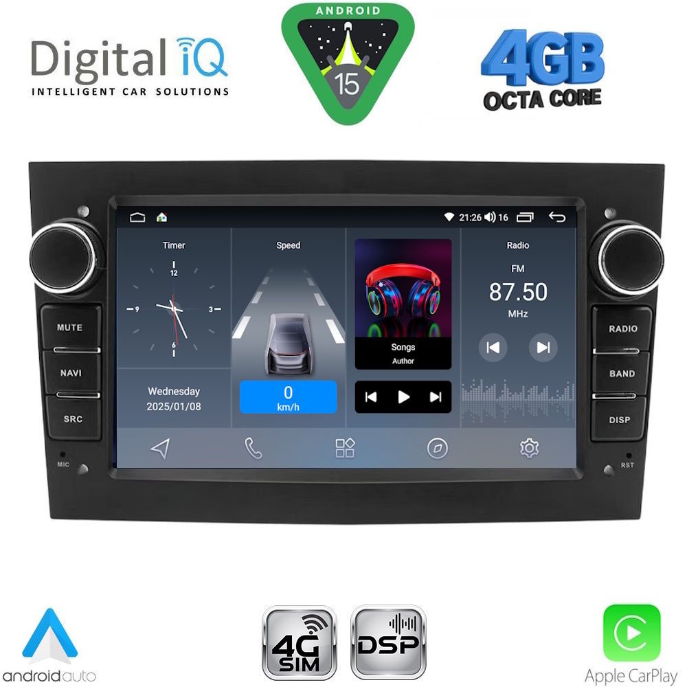 Βλησαρούλης Car Center - DIGITAL IQ BLG 419BL_CPA (7" DECK) MULTIMEDIA SYSTEM for OPEL ALL mod. 2004-2014 (GLOSS BLACK)