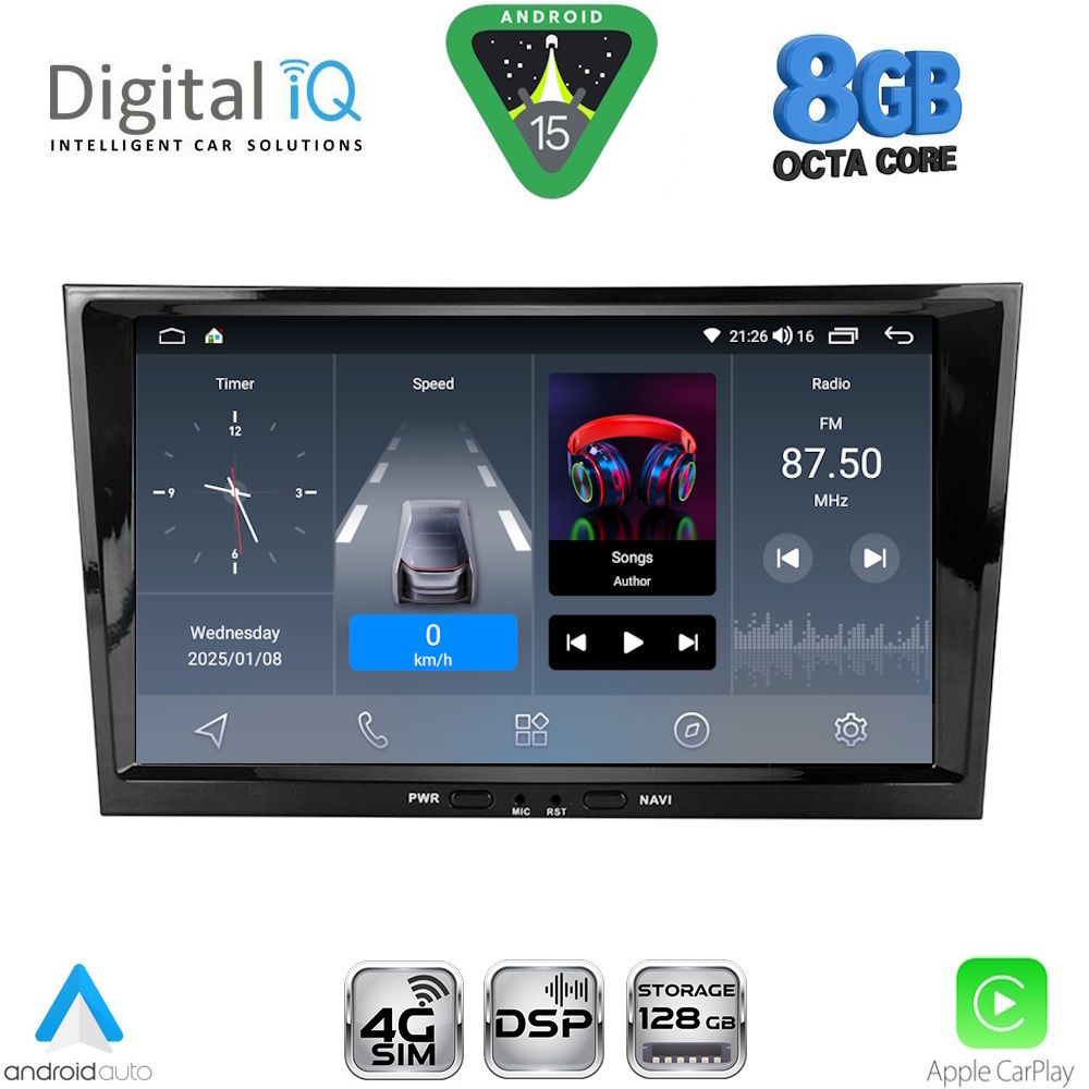 Βλησαρούλης Car Center - DIGITAL IQ BLM 718BL_CPA (8" DECK) MULTIMEDIA SYSTEM for OPEL ALL mod. 2004-2014 (BLACK)