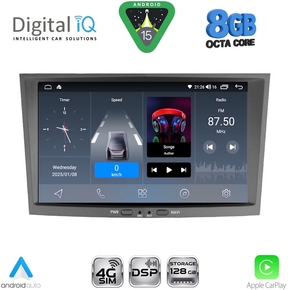 Βλησαρούλης Car Center - DIGITAL IQ BLM 718GR_CPA (8" DECK) MULTIMEDIA SYSTEM for OPEL ALL mod. 2004-2014 (GRAY)