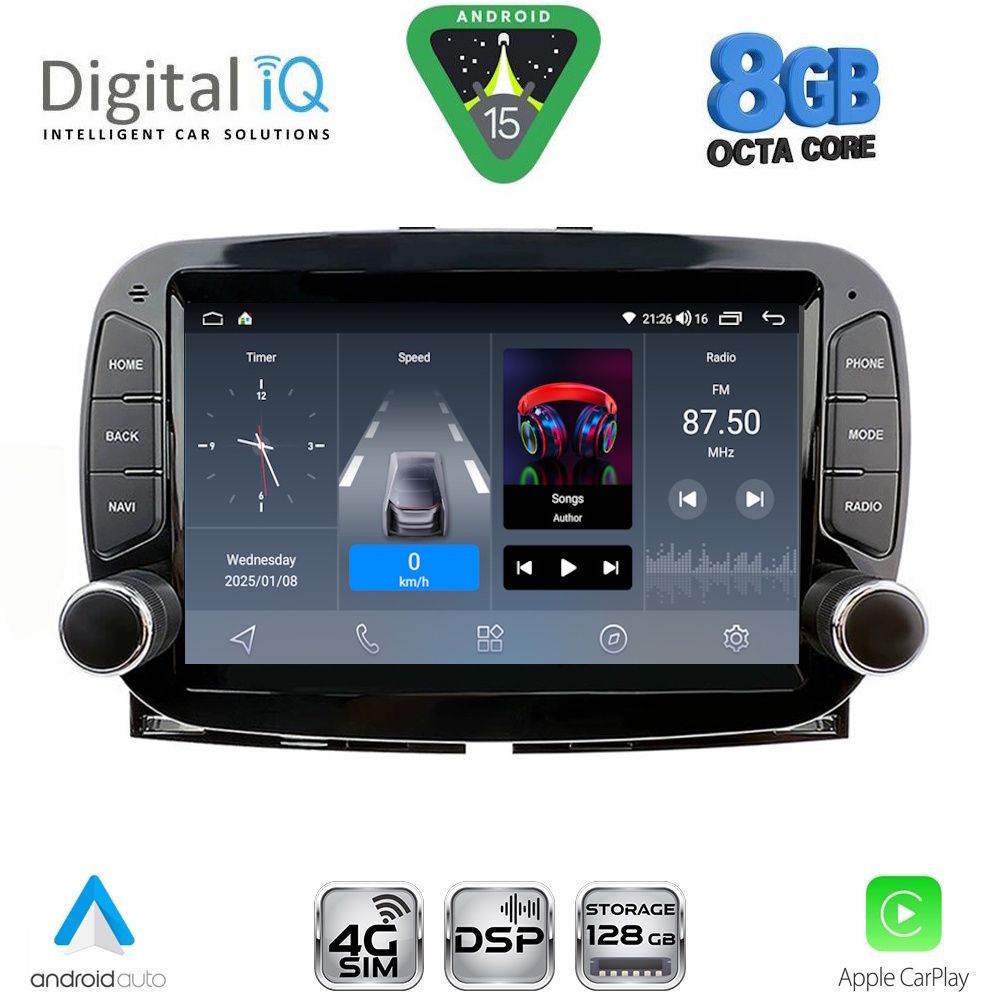 Βλησαρούλης Car Center - DIGITAL IQ BLM 598_CPA (7" DECK) MULTIMEDIA OEM for FIAT 500 mod. 2016-2025