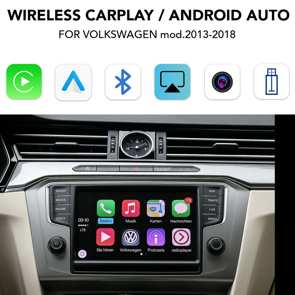 Βλησαρούλης Car Center - DIGITAL IQ VW 113W CPA (WIRELESS CARPLAY / ANDROID AUTO BOX for VW-SKODA mod. 2013-2019 with ΜΙΒ2  8'' screen with 2 CAMERAS)