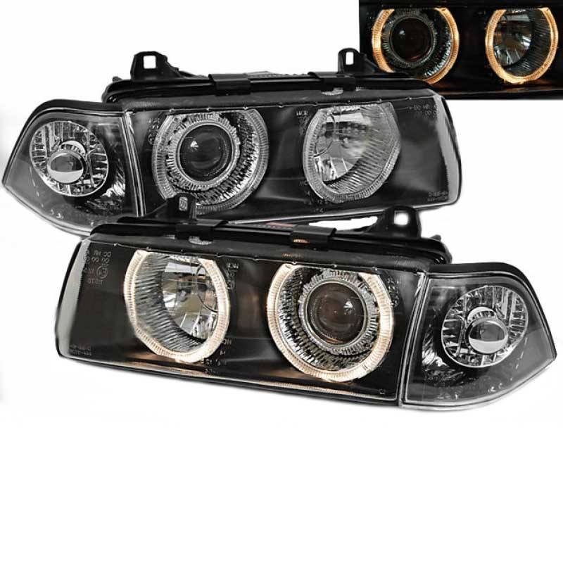 Βλησαρούλης Car Center - Μπροστινά Φανάρια Set Για Bmw 3 E36 90-99 Sedan / Compact / Touring Angel Eyes Μαύρα H7/H7 Depo
