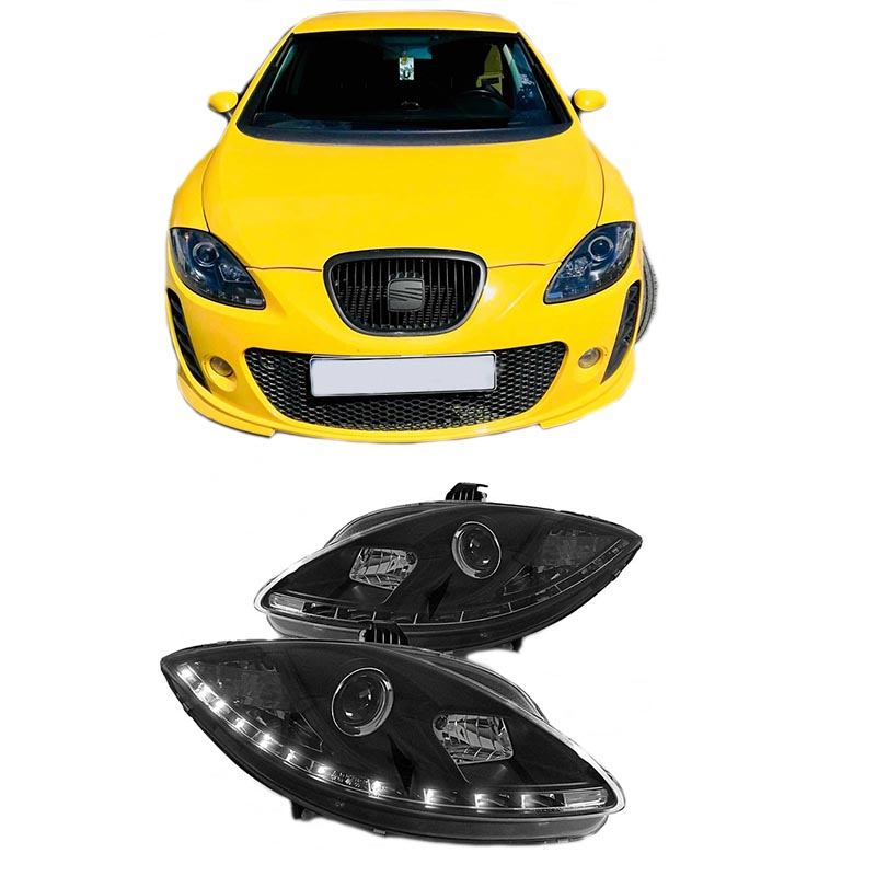 Βλησαρούλης Car Center - Μπροστινά Φανάρια Set Για Seat Leon 1P 05-09 DRL Μαύρα H1/H1 Sonar
