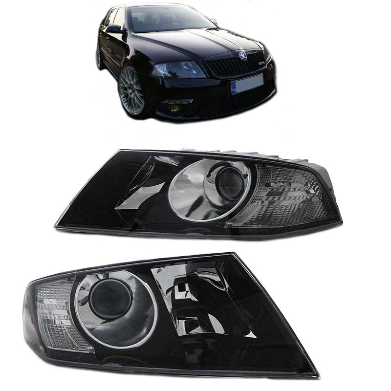 Βλησαρούλης Car Center - Μπροστινά Φανάρια Set Για Skoda Octavia 1Z 04-08 Projectors Black H7/H1 Depo