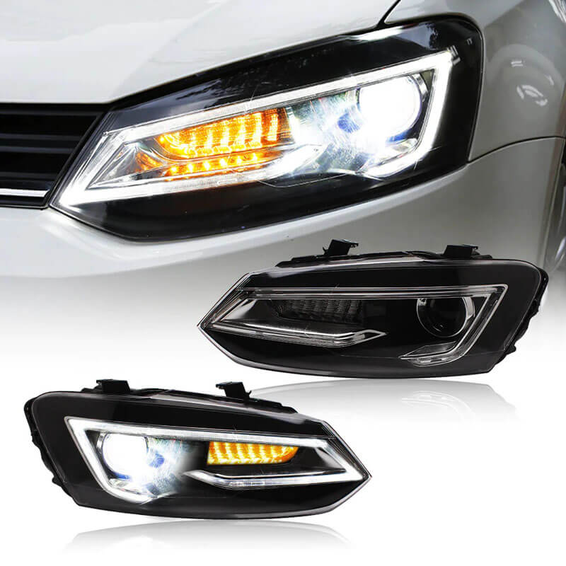 Βλησαρούλης Car Center - Μπροστινά Φανάρια Set Για Vw Polo 6R/6C 09-17 DRL Tube & Dynamic Φλας H7 Με Μοτέρ V-Land