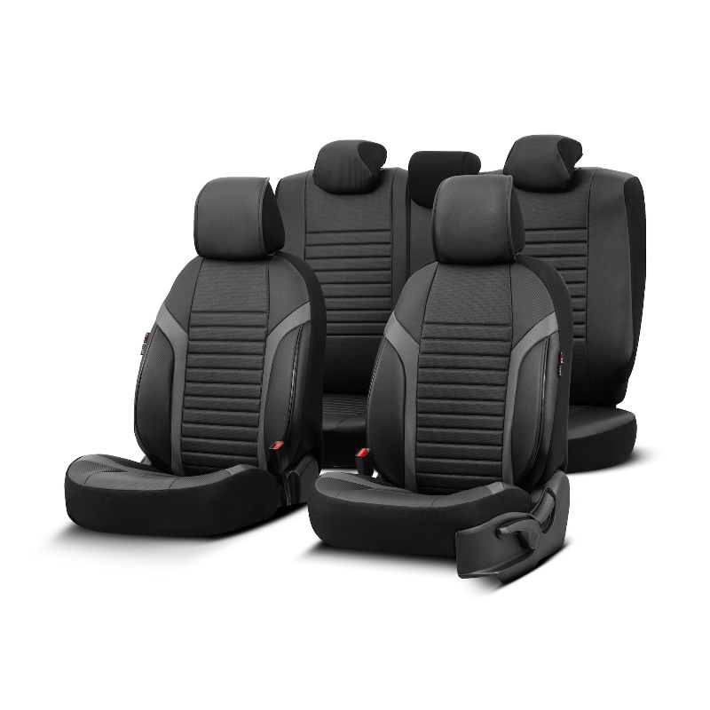 Βλησαρούλης Car Center - Καλύμματα Αυτοκινήτου Otom Coral Design Universal Full Δερματίνη Σετ Εμπρός / Πίσω 11 Τεμαχίων Μαύρο / Γκρι CRΑL-106