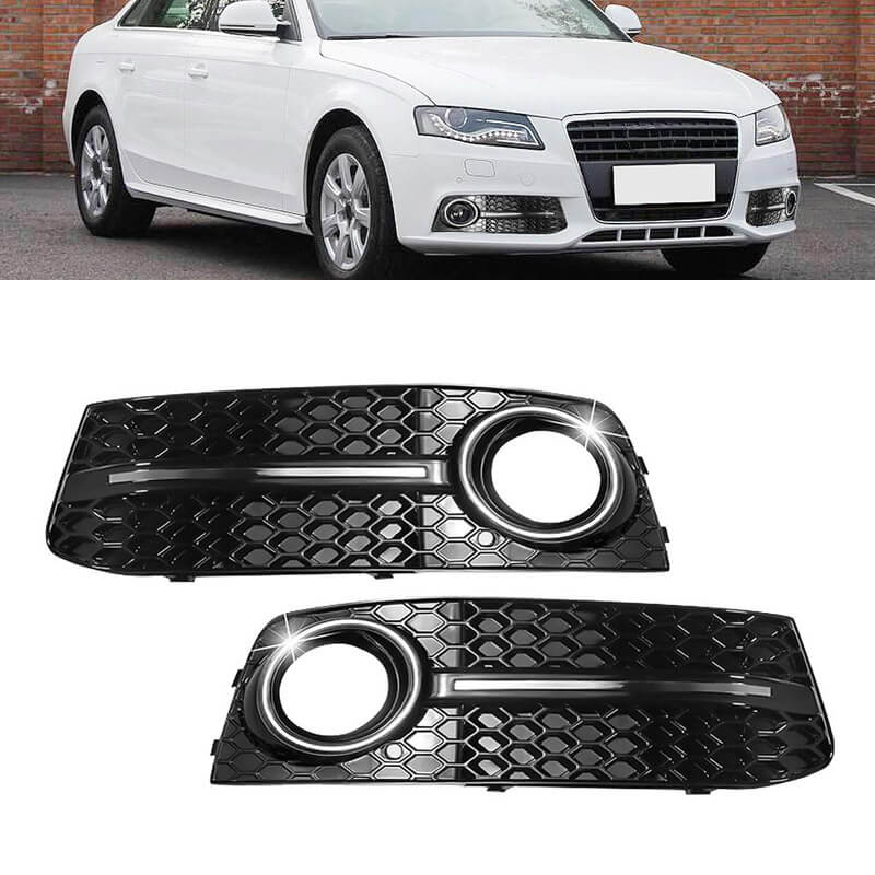 Βλησαρούλης Car Center - Δίχτυ Προφυλακτήρα Εμπρός Πλαινό Για Audi A4 B8 08-11 RS Look Γυαλιστερό Μαύρο / Χρώμιο Αριστερό & Δεξί 2 Τεμάχια